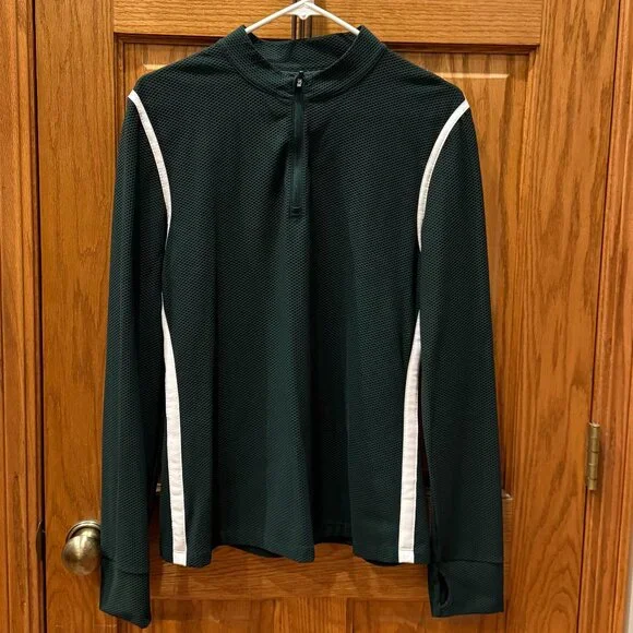 Tory Sport Reflective-Stripe Quarter-Zip Pullover Color: Conifer Size: XL - Picture 7 of 8